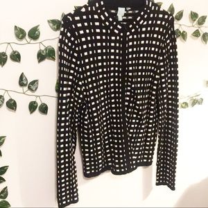 Shu Shu Black & White Checkered Zip-Up Classy Sweater Size XL